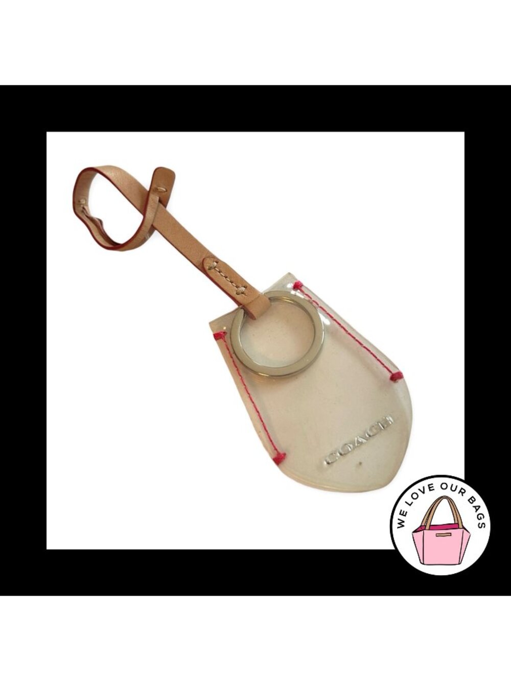 COACH CLOCHETTE HANGTAG Clear Plastic Keyring Leather Strap Bag Charm Keychain
